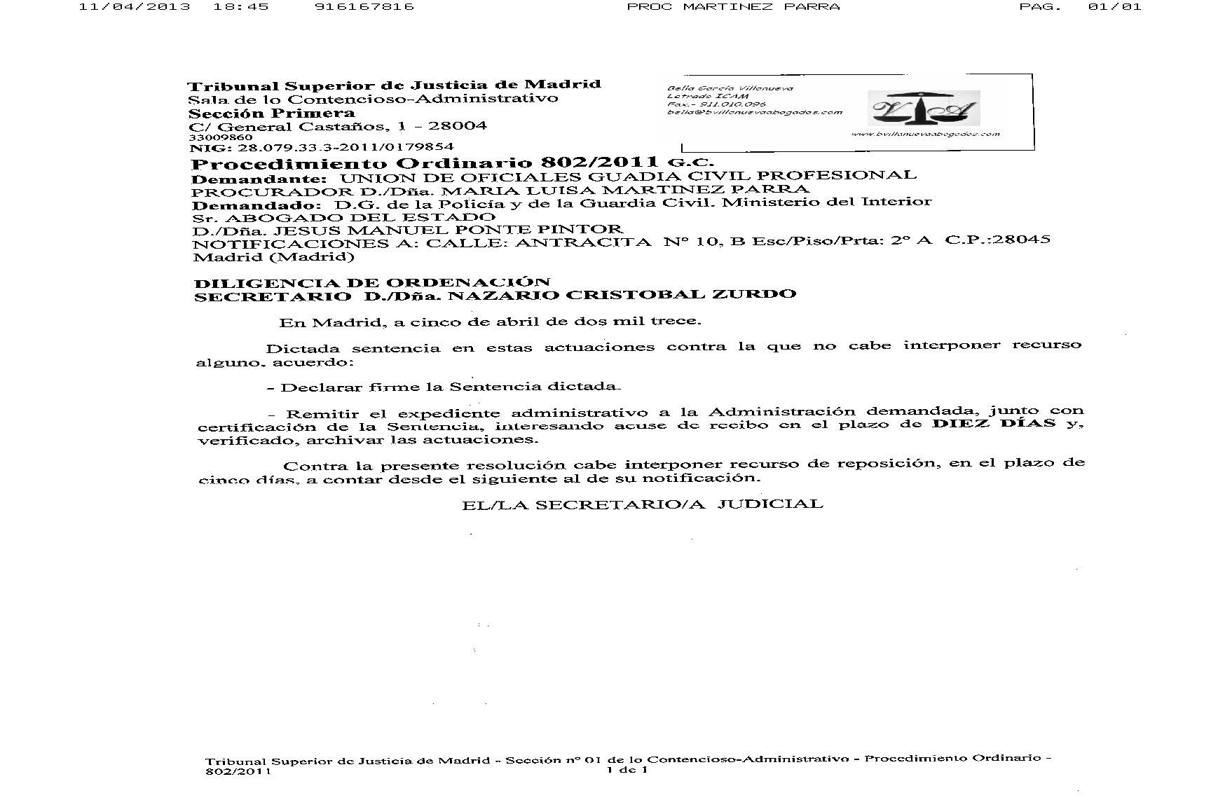 Firmeza sentencia TSJ Madrid sobre destinos  teniente Libre Designación